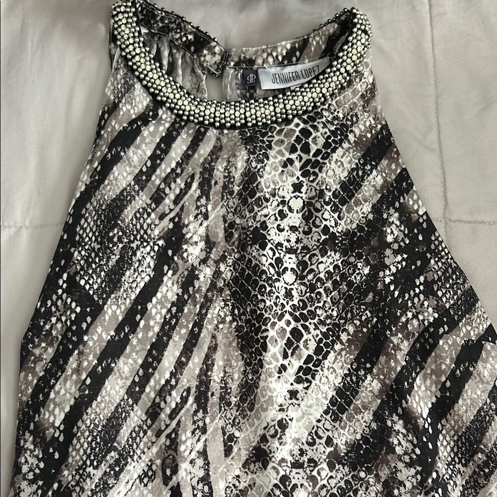 Jennifer Lopez Black and White Snake Print Top